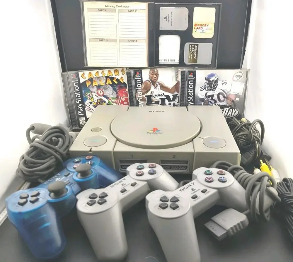 Sony PS1 Bundle SCPH-1001 NEW LASER 3 Controllers 3 Games 3 Memory Cards